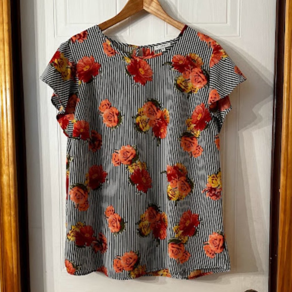 {Plus Size} Mileage Striped & Floral Blouse~ Size 1X (C20)